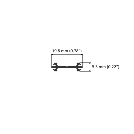 The Double-Sided Bendable LED Channel ~ Model Arc12 Duo is a black extrusion profile featuring clearly labeled dimensions: 19.8 mm (0.78 inches) in width and 5.5 mm (0.22 inches) in height. Designed for flexible lighting fixture applications, it is displayed against a white background.