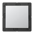 A square, silver Casambi 1-Button Wireless Wall Switch (Model Jung BLE A 590) is mounted on a black plastic frame with visible markings and slots around the edges.