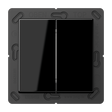 A close-up of the Casambi 2-Button Wireless Wall Switch, Model Jung BLE A 595, with a glossy finish and dark frame. "OBEN" and "TOP" are engraved at the top. This battery-free switch features two side-by-side buttons.