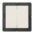 The Casambi 2-Button Wireless Wall Switch (Model Jung BLE A 595) is a white double switch on a black square base, labeled OBEN and TOP at the top edge, with border markings and operates battery-free.