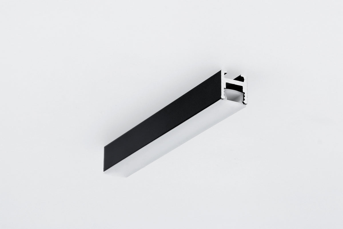 A black and silver rectangular 0.51″ Suspended/Surface Mount Bendable LED Channel ~ Model Bend8 showing its internal aluminum LED channel structure at one end.