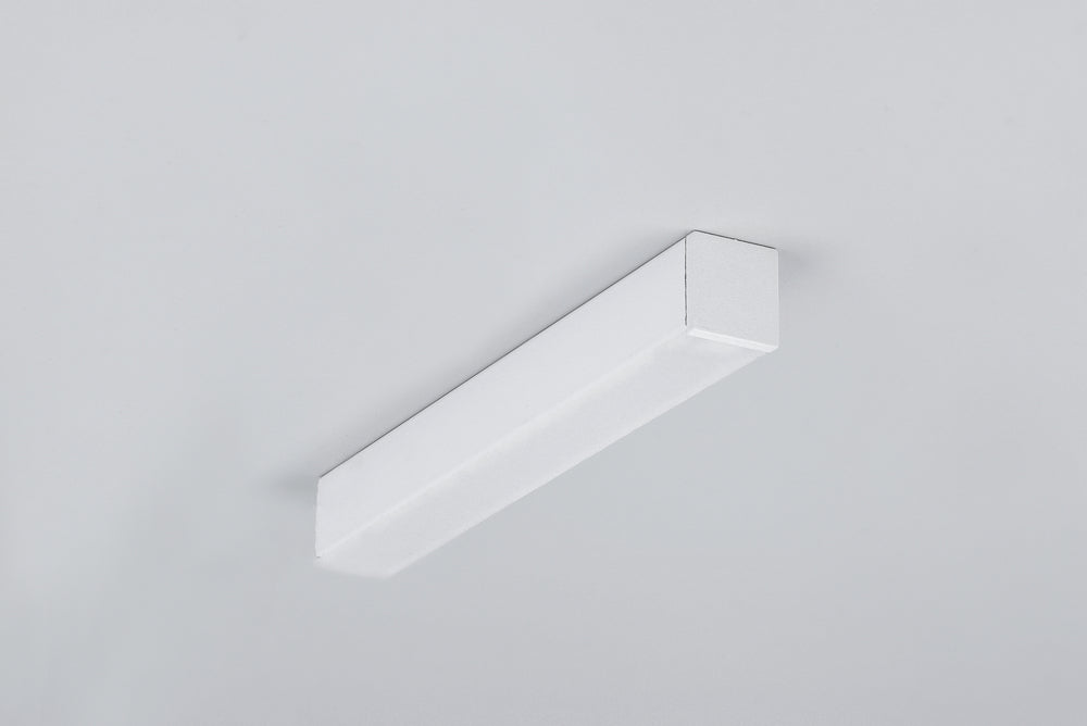 A white rectangular 0.51″ Suspended/Surface Mount Bendable LED Channel ~ Model Bend8 light fixture mounted flush to a white ceiling.