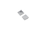 Two small, light gray square ABS End Cap for Bend8 Profile pieces shown from different angles.