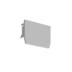 The End Cap for KOZUS-BD Profile is a plain, light gray plastic rectangular cap with a slight overhang and rear tab, designed to fit the KOZUS-BD profile. Photographed on a white background. Bulk pricing available.