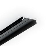 A close-up of the LED Channel Cover ~ C7 Click Aluminum, a black aluminum extrusion profile with a white interior, photographed against a white background and viewed from an angle that highlights its cross-sectional shape. The image showcases the sleek design, ideal for housing an LED profile diffuser or aluminum cover.