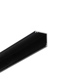Close-up of the Corner LED Channel ~ Model Cabi12 Duo: a black, hollow rectangular extrusion with white inner edge, shown angled to display its open end—perfect for retail displays or corner mount applications.