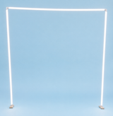 Glowing white Sierra38 LED diffuser tubes form a rectangle on light blue, with each corner anchored by a Structural PVC Joiner for Sierra38 Tube Profile, creating an inventive lighting design.