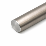 A close-up of the Round Stainless Steel LED Handrail Profile ~ Model Comenza displays its brushed, cylindrical design and flat circular end at an angle on a white background.