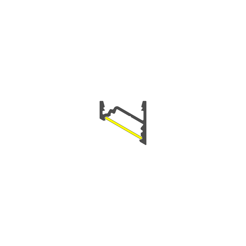 A minimal black geometric frame features a yellow diagonal line connecting two points, echoing the modern aesthetics of the 30/60 Degree Corner LED Channel ~ Model Corner10.v2. The sleek, surface-mounted design is centered on a white background, reminiscent of innovative LED strip installations.