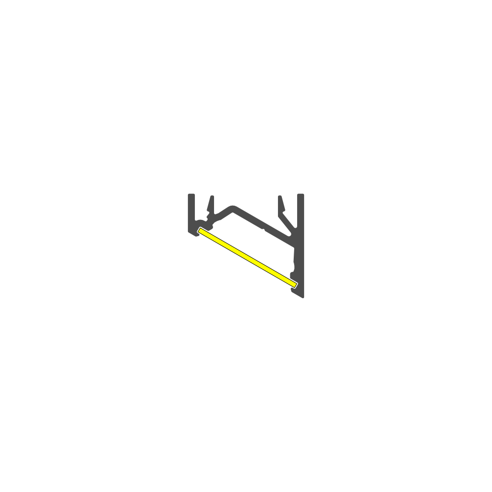 The Surface Mount Corner LED Channel ~ Model Corner12.v2 is a sleek black aluminum LED profile with an angled design and a yellow diagonal accent, perfect for under cabinet lighting, displayed on a plain white background.