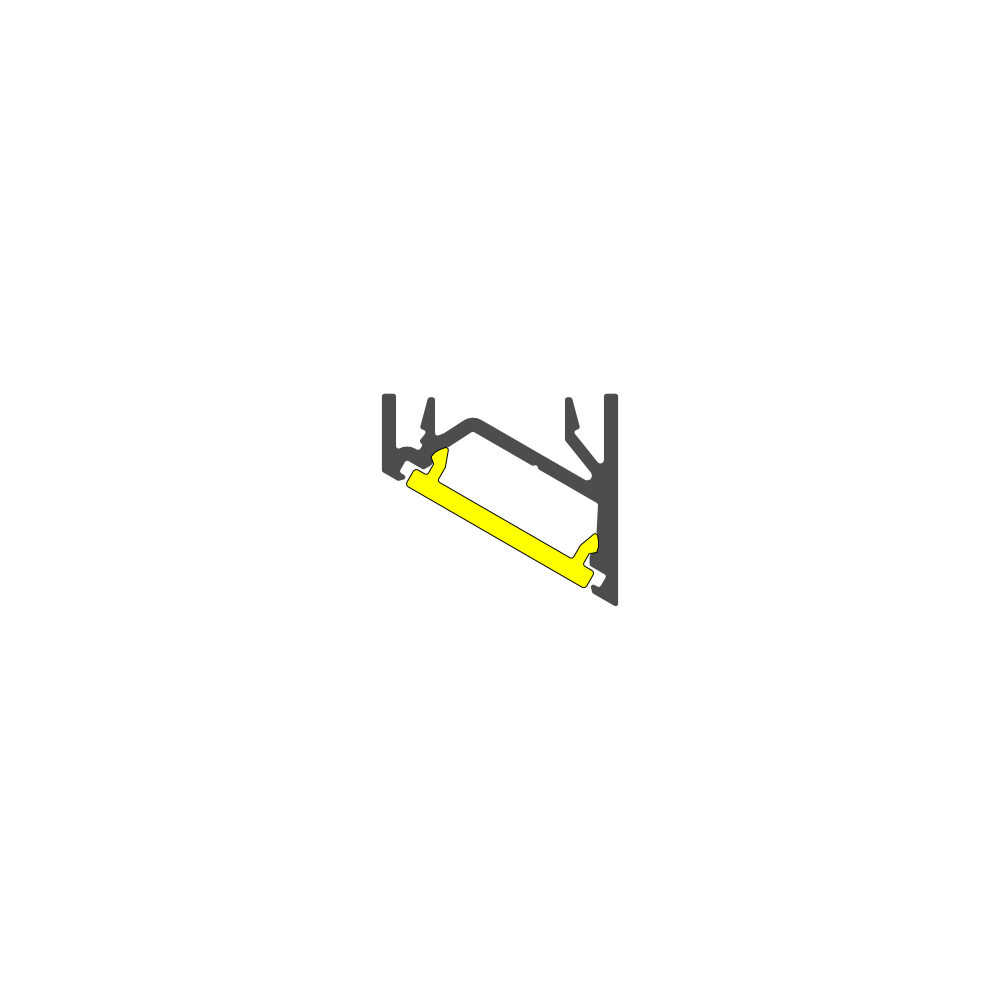 A simple diagram of the Surface Mount Corner LED Channel ~ Model Corner12.v2 shows a black and yellow aluminum corner profile with a diagonal yellow bar on a black frame against a white background.