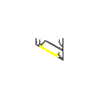 Minimalist technical drawing of a frame's cross-section, featuring a yellow-highlighted diagonal element to illustrate the 30/60 Degree Corner LED Channel, Model Corner14, on a plain white background.