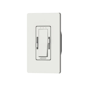A white rectangular EnoLED Cyan RGBCW wall switch dimmer with slider and rocker, on a white wall plate, compatible with the Smart RGB+CCT LED Controller and Wall Switch System, shown against a plain white background.