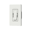 A Smart Tunable White LED Controller and Wall Switch System ~ EnoLED Cyan TW is shown: a white dimmer switch with a central sliding lever, set on a rectangular wall plate and isolated against a white background.