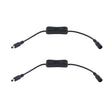 Two DC Inline On/Off Switch Power Cable Connectors, black with DC barrel connectors at each end, ideal for powering LED lights or other DC devices, are placed parallel on a white background.