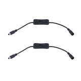 Two DC Inline On/Off Switch Power Cable Connectors, black with DC barrel connectors at each end, ideal for powering LED lights or other DC devices, are placed parallel on a white background.