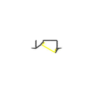 Simple geometric black line art of an abstract shape, accented by a diagonal yellow line inspired by the Recessed LED Channel for Angled Lighting ~ Model Diagonal10, all centered on a white background.