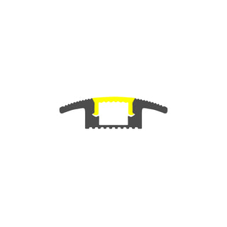 A cross-sectional diagram of the Floor Recessed LED Channel ~ Model Dubai highlights the yellow grip area and reveals internal structure—ideal for illustrating design details in indoor floor applications.