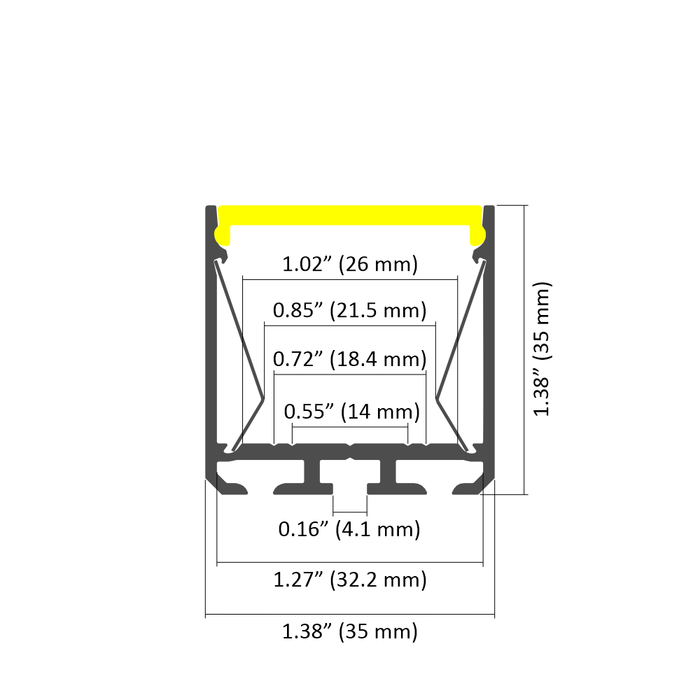 Surface Mount LED Aluminum Channel ~ Model SPL35-FL [Profile Only]