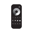The EnoLED EnoSync Series Single Color Dimming Touch Wheel RF Remote, shown on a white background, features a power button, circular navigation pad, four numbered buttons, and four S1–S4 labeled buttons for LED lighting control.