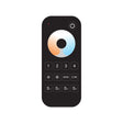 The EnoLED EnoSync Series Tunable White Touch Wheel RF Remote features a black design with a circular color temp dial, power button, number keys 1-4, WW/CW buttons, and S1-S4 controls—all set against a white background for LED lighting control.