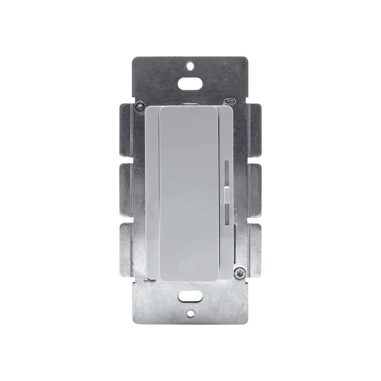 A silver and white Compact Wall Switch LED Driver & Dimmer (12V) from the EnoLED EnoDim Series, featuring a horizontal slider for seamless control, is displayed against a plain white background.