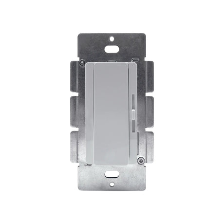 A silver and white Compact Wall Switch LED Driver & Dimmer (12V) from the EnoLED EnoDim Series, featuring a horizontal slider for seamless control, is displayed against a plain white background.