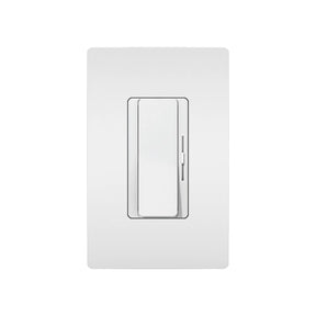 The EnoLED EnoDim Series Compact Wall Switch LED Driver & Dimmer (12V) is a white rectangular unit with a central vertical sliding lever, ideal for modern lighting setups and compatible with advanced LED dimming solutions.