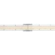 A close-up of a 2-Pin Solderless IP67 White COB LED Strip Clip Connector (12mm) from the Glow67 Pro Series joining two white LED strips, each marked with small blue triangles, against a plain white background.