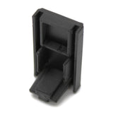 A compact black Plastic End Cap for Hannover Profile, 3D-printed from PETG with rectangular sections and an angled base, shown from above at a slight angle—perfect for finishing your Hannover Profile.