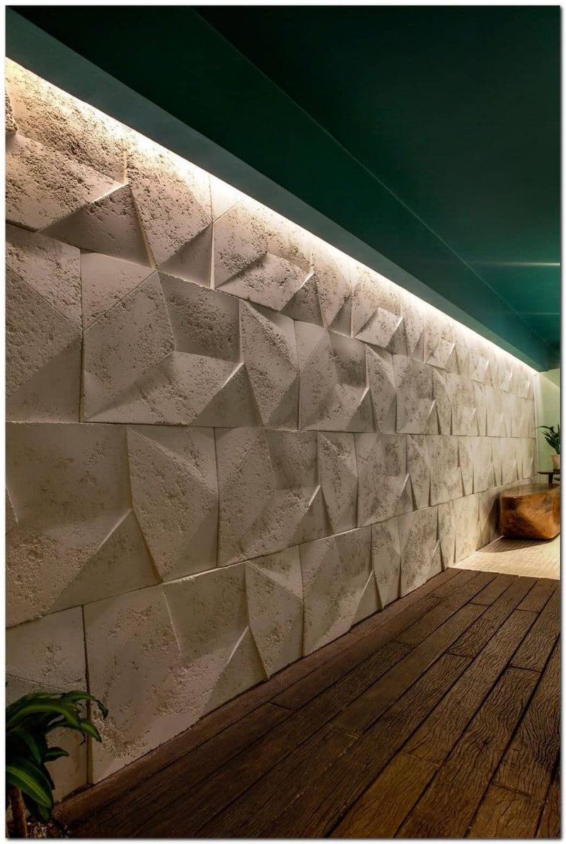 Indoor hallway wall wash lighting with LED strips mounted on aluminium heat sinks to enhance texture and improve LED lifespan