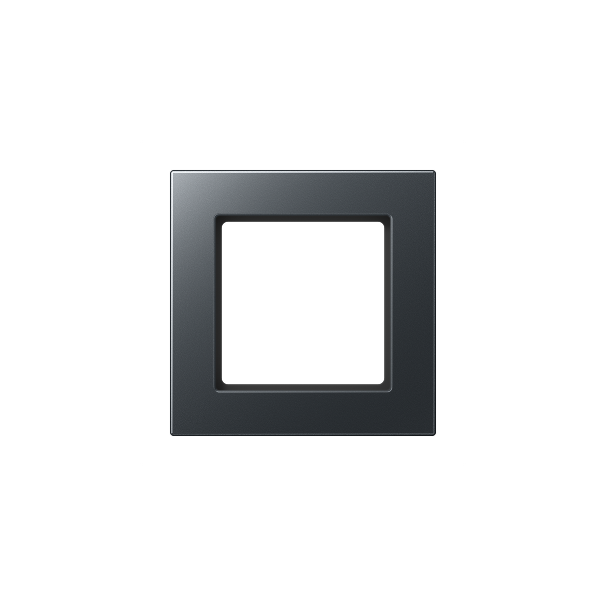 The Thermoplastic 1‑Gang Surface Mount Cap ~ Model A 5581 BF A is a square, high-gloss metallic black switch with a subtle diagonal line design, offering a modern look on its thermoplastic surface.