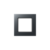 The Thermoplastic 1‑Gang Surface Mount Cap ~ Model A 5581 BF A is a square, high-gloss metallic black switch with a subtle diagonal line design, offering a modern look on its thermoplastic surface.