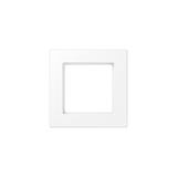 The Thermoplastic 1‑Gang Surface Mount Cap (Model A 5581 BF A) is a white square frame with a central transparent section, designed for surface mounting against plain white surfaces.