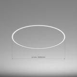 A glowing white circular light, created with the 1.05 Bendable Drywall LED Lighting Channel ~ Model Klus KOZUS-BD, is projected on a gray ceiling with a labeled diameter of at least 3000 mm, showcasing innovative architectural lighting.