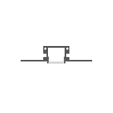A minimalistic black and white line drawing of the KOZMA-BD 0.8 Bendable Drywall LED Lighting Channel, featuring a central rectangular cutout and two circular holes atop, ideal for architectural decorative lighting.