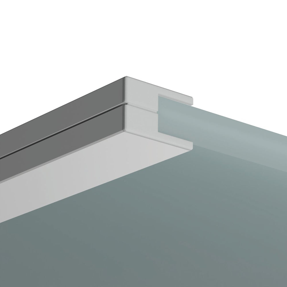 Close-up of a frosted glass panel in a sleek silver KRAV-05IN profile, finished with an End Cap for KRAV-05IN Profile—ideal for glass partitions or doors, offering a seamless and polished appearance.