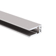 A close-up of the Klus KRAV-810 Edge-lit LED Extrusion for 3/8 glass panels, featuring an open channel and grooves, designed for supporting or mounting applications, displayed against a white background.