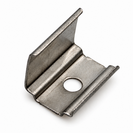 Stainless steel Mounting Clip for Texas Mini Profile with a central screw hole and an angled side flange.