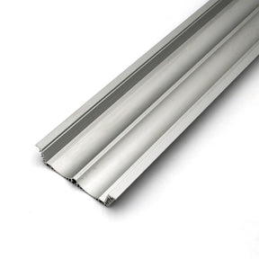 A close-up of the 4.5 Large Recessed LED Channel (Model RPLW116), a silver aluminum extrusion profile with multiple grooves, designed for LED installations, photographed on a white background.