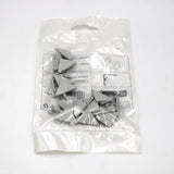 A sealed clear plastic bag containing several gray End Caps for Cabi12 Profile and an instruction sheet is shown on a plain white background.