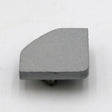 The End Cap for Alu-45 Profile is a small, flat, gray aluminum piece with a beveled edge and a bottom peg, shown on a plain white background.