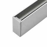 A close-up view of a rectangular metal channel with a hollow interior, featuring a Plastic End Cap for Hannover Profile, shown against a plain white background.