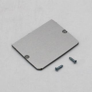 The Aluminum End Cap for PL55-FL Profile is shown on a white surface with two small screws. It is rectangular with two holes in opposite corners, designed specifically for use with the PL55-FL Profile.