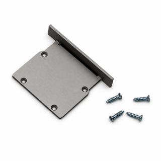 Anodized Aluminum End Cap for RPL35 FL Profile featuring a square perpendicular edge with four screw holes and four accompanying screws.
