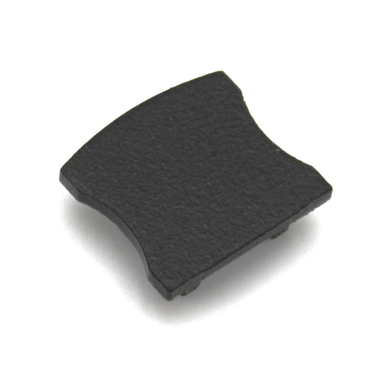 A black, curved rectangular aluminum end cap with notched corners—designed for the SL15 profile—is shown resting on a white background.