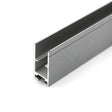 Close-up of the Edge-lit Acrylic Sign Base Channel ~ Model Hannover: a gray, rectangular aluminum profile with a lengthwise channel, ideal for mounting LED strips or supporting edge-lit acrylic signs in framing or construction projects.