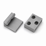 Two rectangular gray metal Wall Mounting Brackets for Hannover Profile—one with three circular holes, and the other with a flat base and a raised edge—are both placed on a white background.