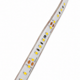 A close-up of the White High Output IP68 Waterproof LED Strip (24V) ~ King Protea Series, showcasing its flexible design with visible yellow LED chips and electronic components on a white background.