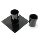 The Steel Base for 2.56" Round Profiles is a black metal floor stand with a glossy square steel base, a central cylindrical tube, and an additional matching round diffuser profile sleeve.